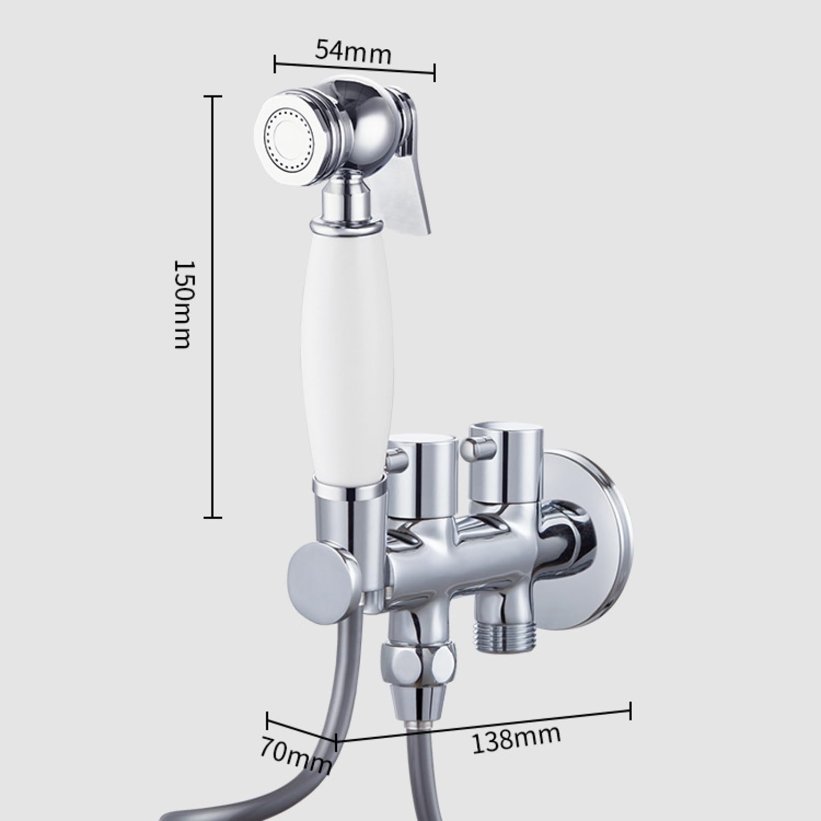 Kit Di Spruzzatore per Bidet Montaggio A Parete In Ottone G1/2 Doppia Uscita Solo Acqua Fredda | Adatto per Il Risciacquo Degli Scarichi E Delle Fessure Dei Pavimenti,Cromo + Bianco