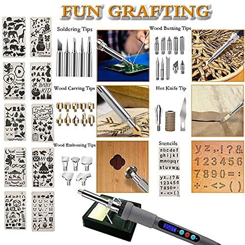 84PCSwood burning Kit, wood burning tool with LCD Display wood burning pen Adjustable Temperature Soldering, Embossing/Carving/Soldering Tips/Carrying Case. (Gray)