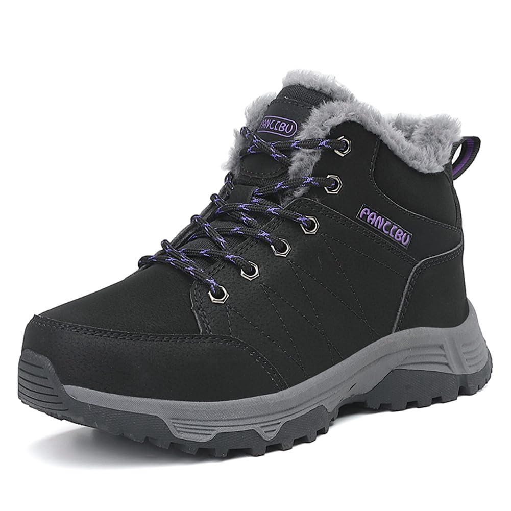 UIKGITP Womens Winter Sport Waterproof Boots Snow Boots Fur Lined Warm Ankle Boots Slip On Stylish Fuzzy Hiking