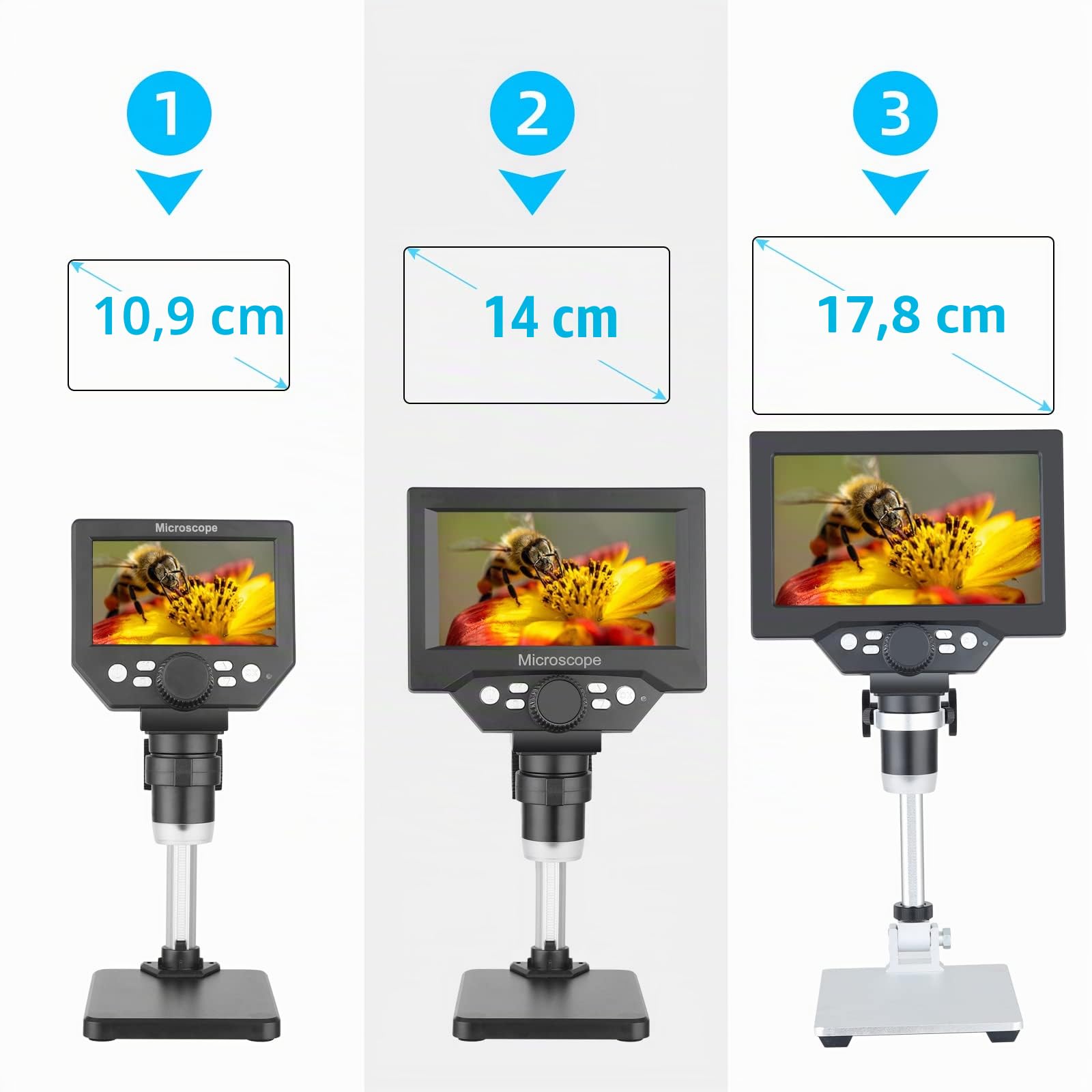 Koolertron Microscopio para Niños,5.5 Pulgadas Microscopio Profesional Digital LCD Portátile HD 1080P con 1-1000x Zoom de Aumento,8 Luces LED Ajustables,Compatible con PC Windows MacOS