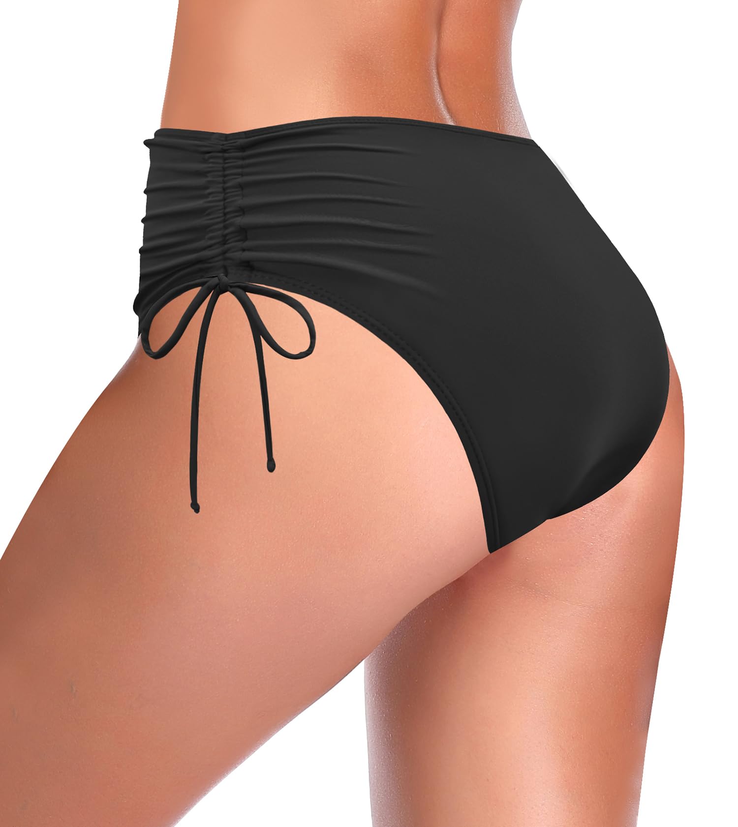 SHEKINI High Waist Damen Badeshorts Badeanzug Retro Bauchweg Schwarz Bikinihose Abdominal Kontrolle Ruched Klassische Badehose Große Größe