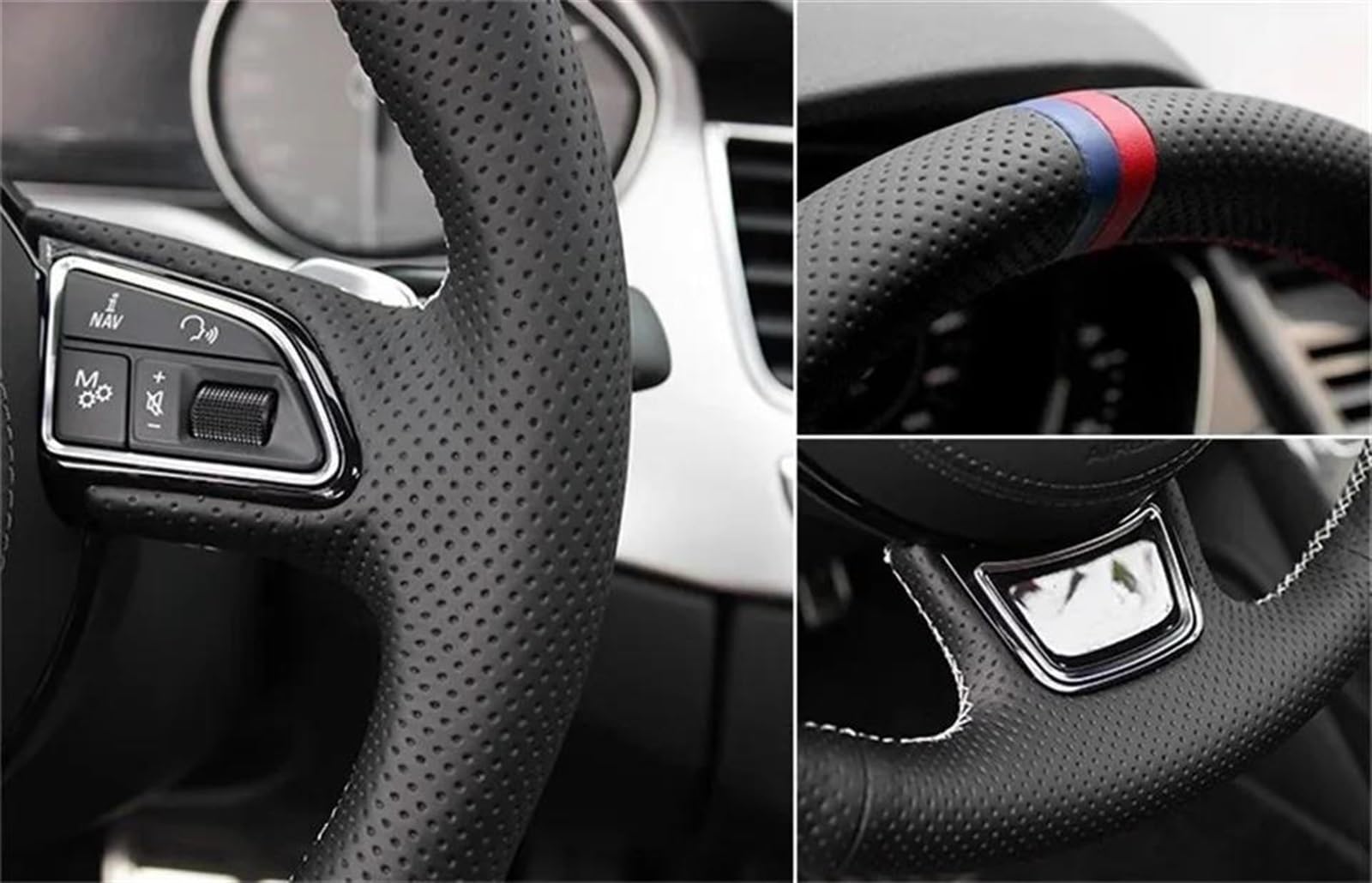 Tapa del Cubo del Volante Funda para Volante de Coche de Cuero de Microfibra Perforada Trenzada con Agujas e Hilos para Accord 7.ª generación 2003-2007 para Odyssey (Negro)