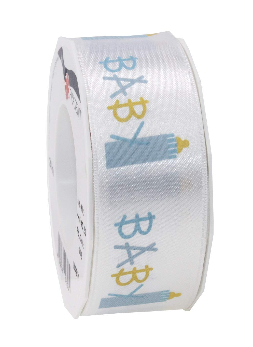 Präsent - Baby Printed Satin Ribbon Blue 40 mm Width, 20 m Length, Light Yellow
