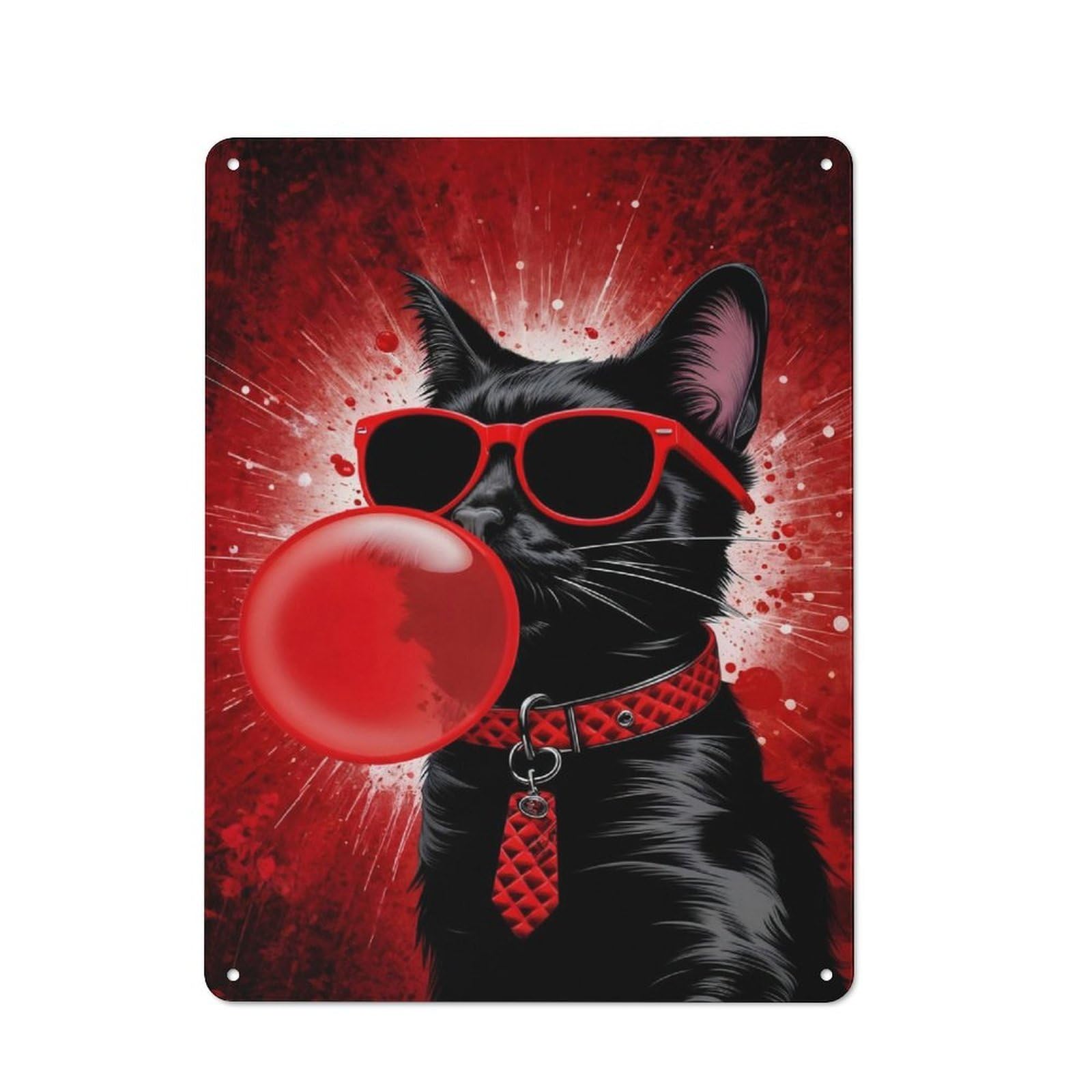 Black Cat with Sunglasses Farmhouse Metal Sign 40x30cm, Barn Style Rustic Kitchen Decor for Cottage, Kitchen, Hallway Or Breakfast Nook