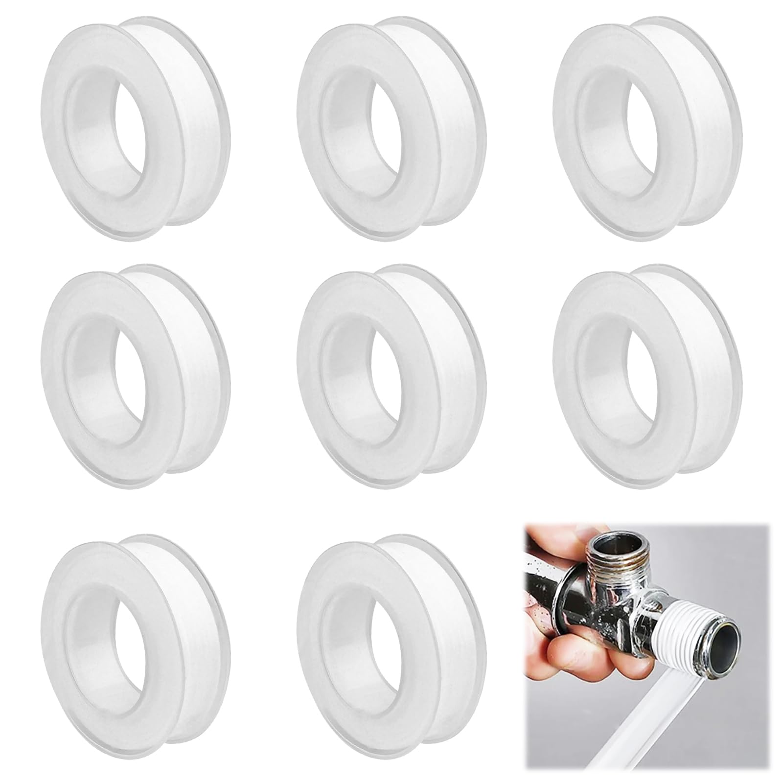 Lixiluxia 8 Rollos Teflon Fontaneria, Cinta Selladora de Tubería Impermeable, 12 mm x 20 m Cinta de Teflón para Fontanería, Cinta PTFE de Rosca, para Reparación y Sellado de Tuberías, Grifos, Válvulas