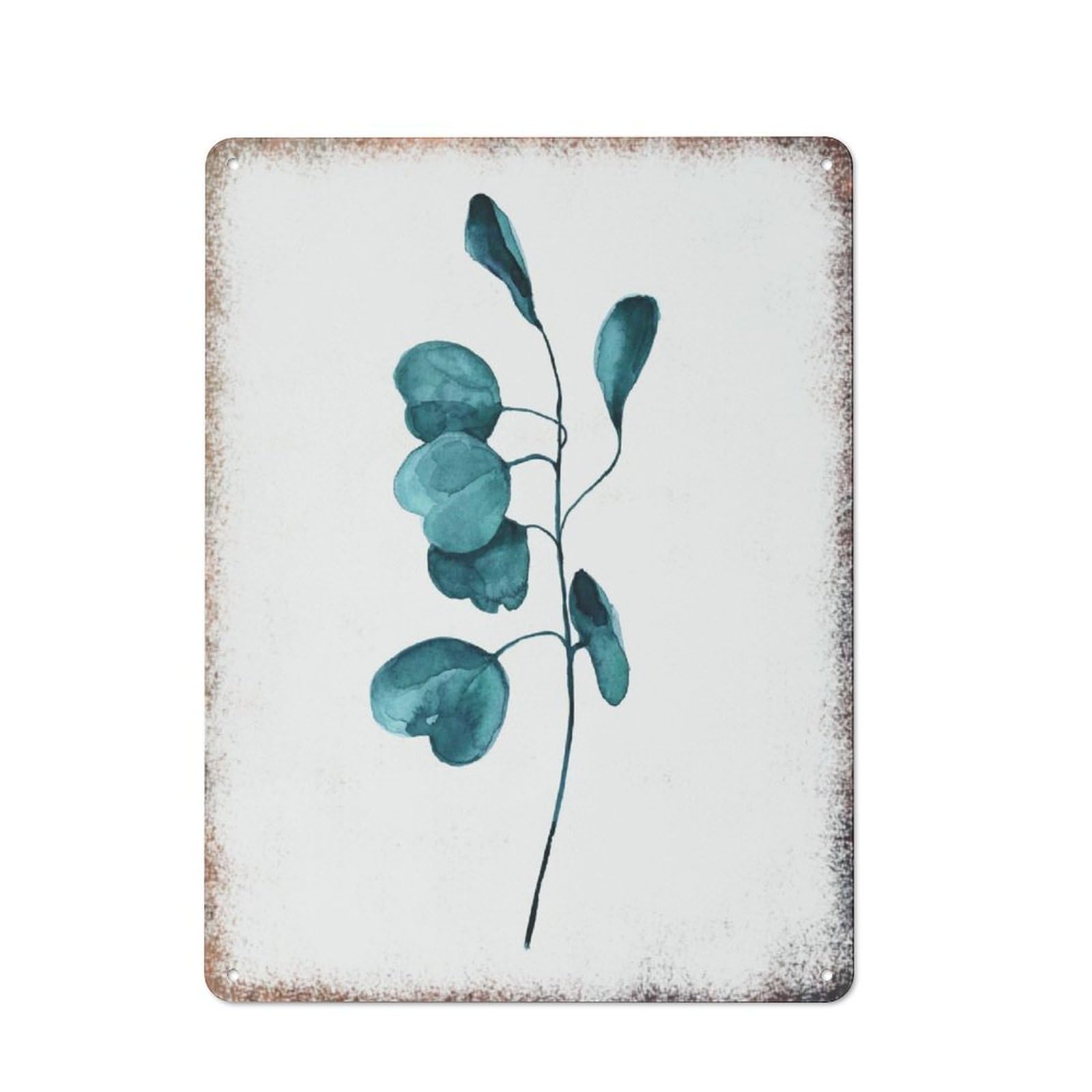 Teal Leaf Botanical Art Sign, Watercolor Plant Style Home Wall Decor, Restaurant Cafe Leisure Area,8x12 Inch