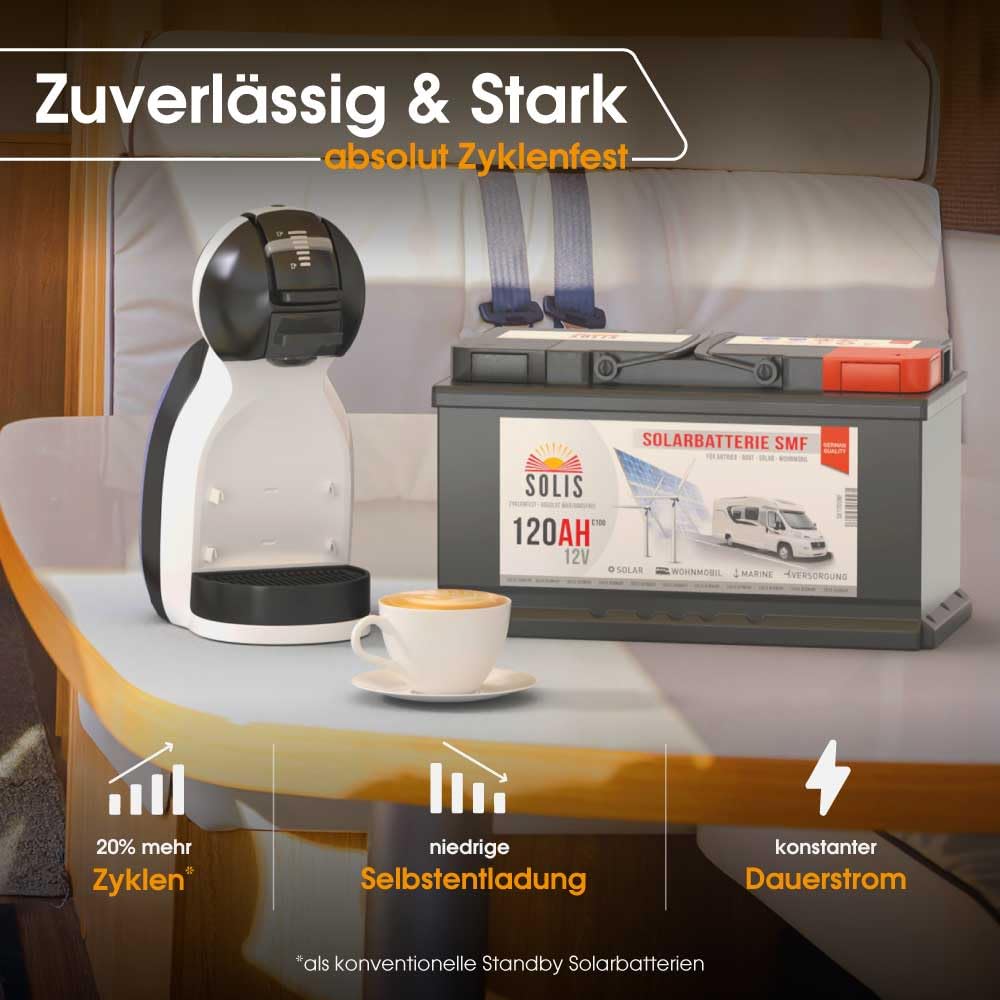 SOLIS Solarbatterie 12V 120Ah Batterie Solar Wohnmobil Wohnwagen Versorgungsbatterie Bootsbatterie vorgeladen wartungsfrei