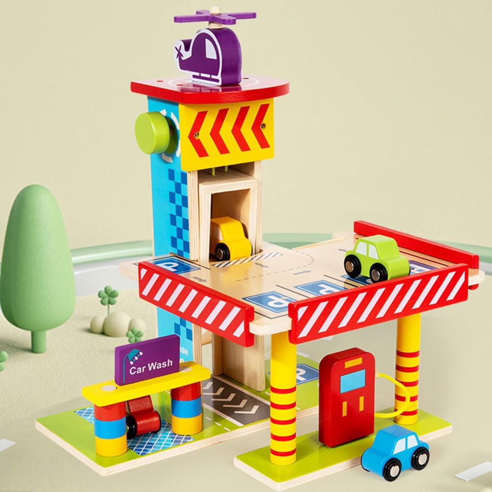 Set de Juego de Garaje de estacionamiento de Madera, helipuerto