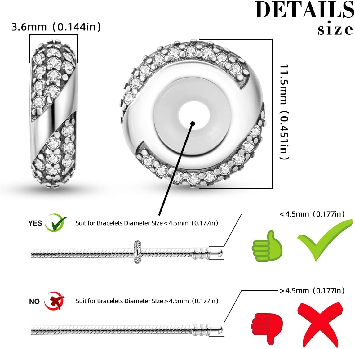 Parmuz Stoppers beads Charms for Bracelets 925 sterling silver 2pcs clip Rondelle Spacer Charm Jewelry for Woman - Image 3