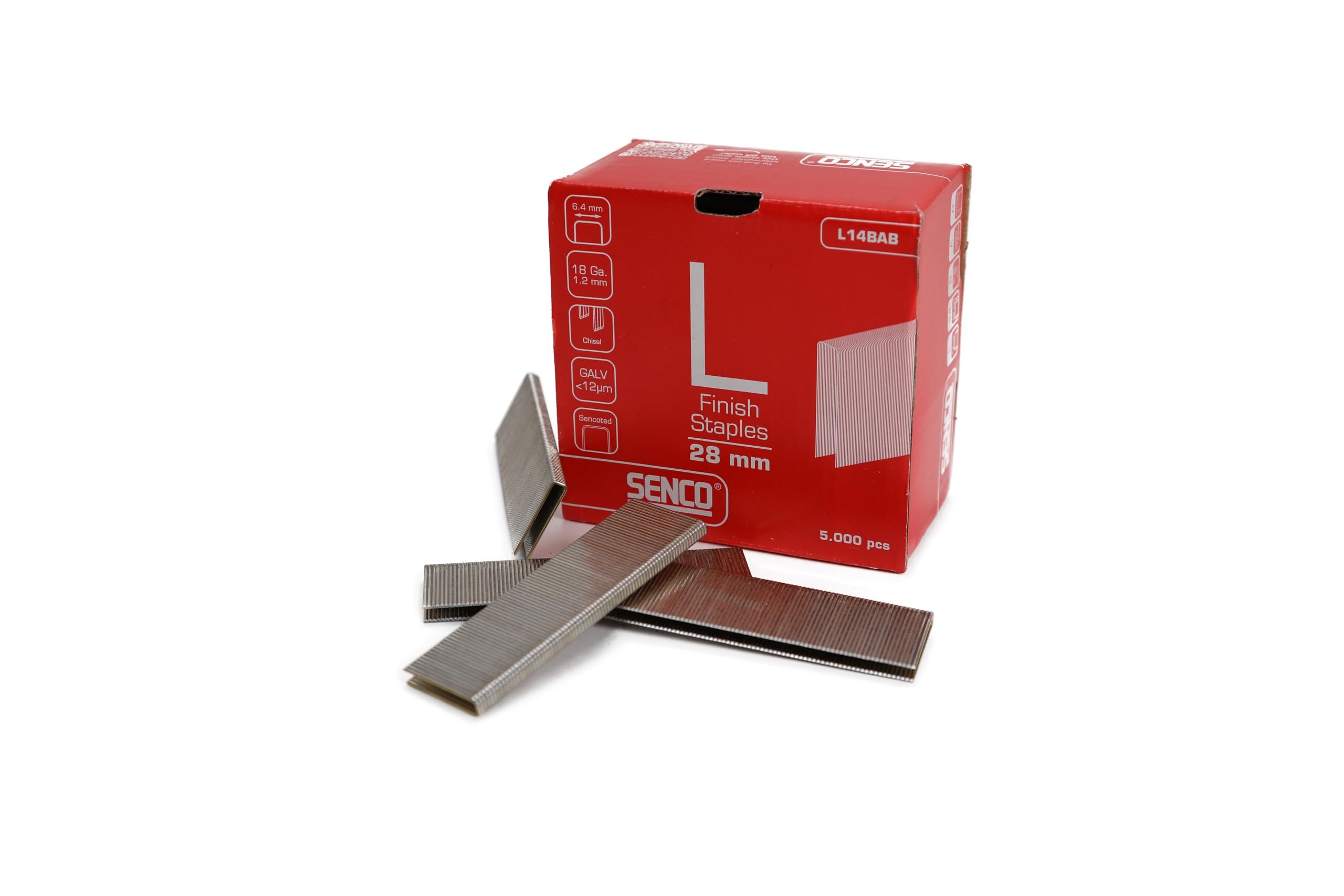 SENCO L14BAB 28mm Medium Wire L‑Staples – Galvanised - Sencoted - 18 Gauge - 6.4mm Crown - Glue‑Collated Carbon Steel Fasteners for Cabinetry - Underlayment - Insulation & Upholstery