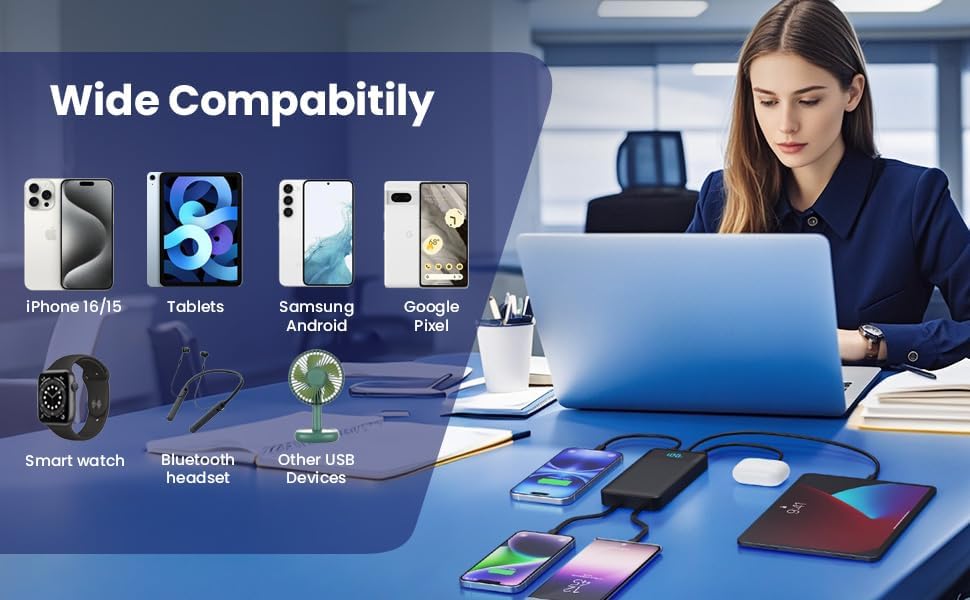 Miniatura 9 de LanLuk Power Bank - Cargador portátil de 40800 mAh con 3 cables incorporados, 25 W PD USB C entrada y salida cargador de teléfono rápido