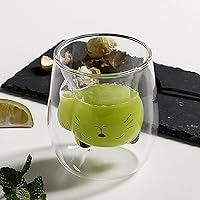 Vista 7 de ANSQU Linda taza de té de gato, tazas de café de doble pared de vidrio, vaso de chupito de espresso, taza de leche (6.8 fl oz/6.8 oz), regalos