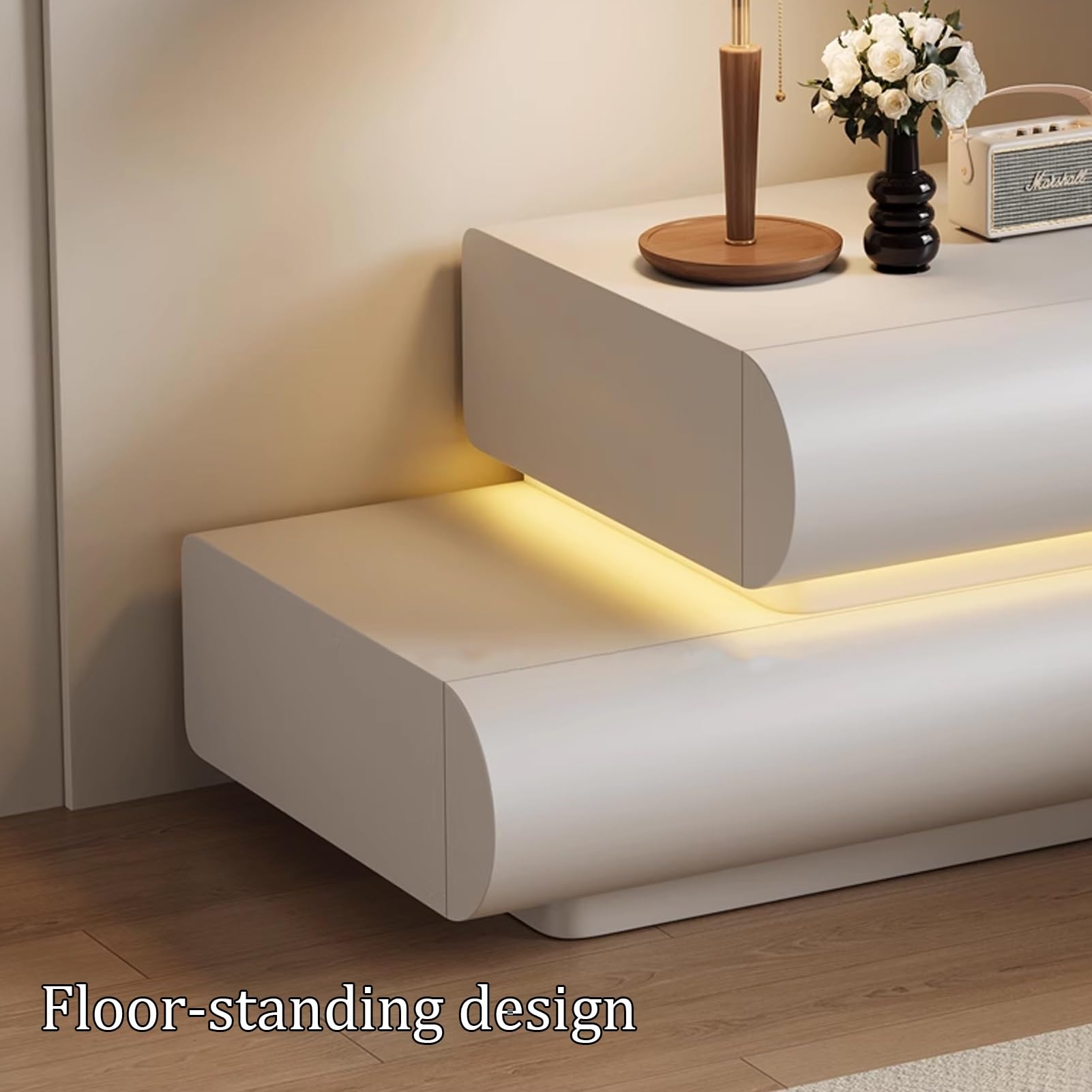 Comodino Moderno, Inteligente Mesitas de Noche, Comodino In Microfibra, Leggero, Lussuoso e di Alta Qualità, con 2 Cassetti In Legno Massello, for Camera da Letto(White Left)
