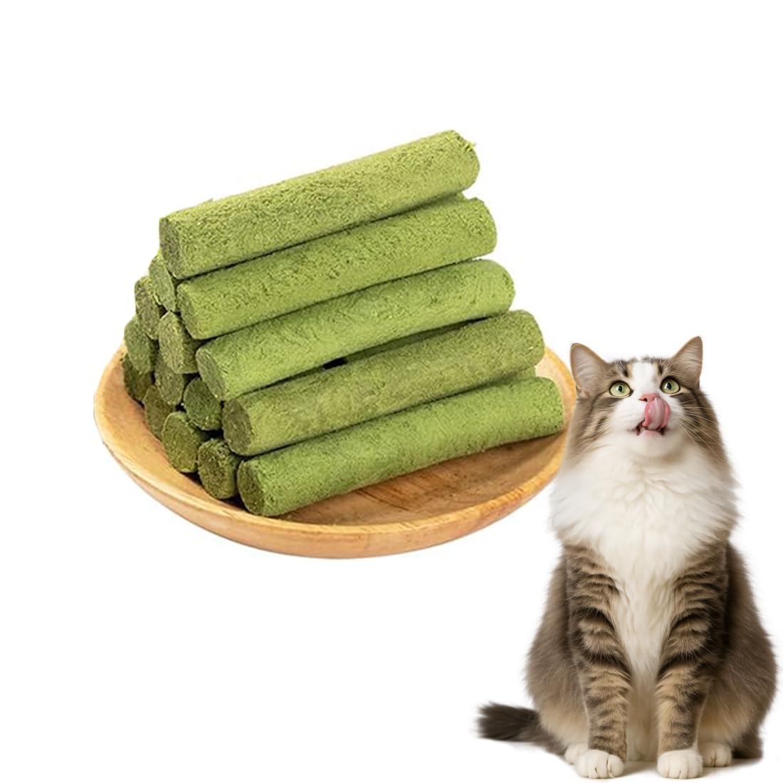 Herbe à Chat, 16 Pcs Herbe à Chat Séchée, Friandises pour Chats, Lyophilisé, Baton d'herbe à Chat, Snack pour Chat Lyophilisé pour Le Nettoyage des Dents et Élimination des Boules de Poils