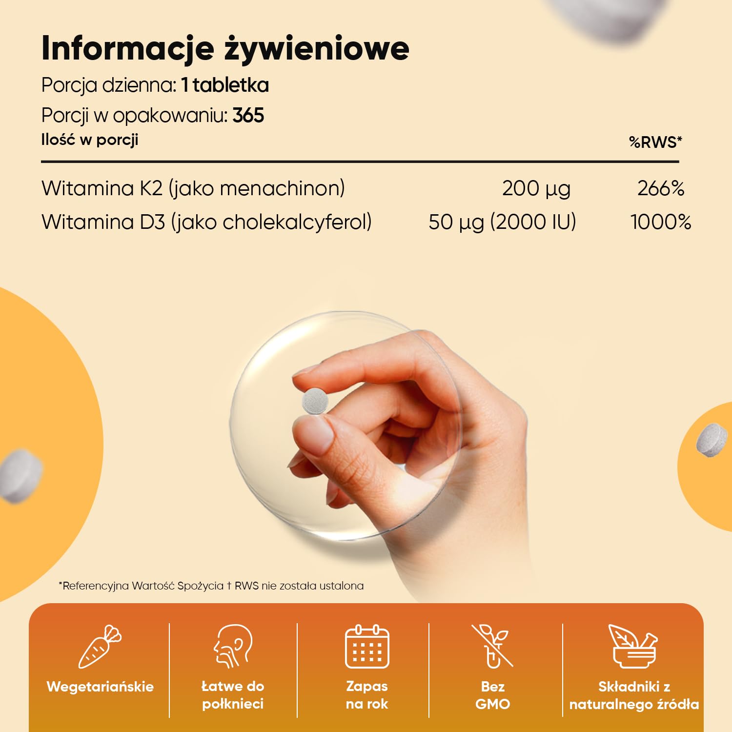 Witamina D3 i K2 2000 IU + 200 µg – 365 wegetariańskich tabletek witaminy D i MK7, produkt bez GMO – Witamina D przyczynia się do utrzymania prawidłowego stanu kości (EFSA)