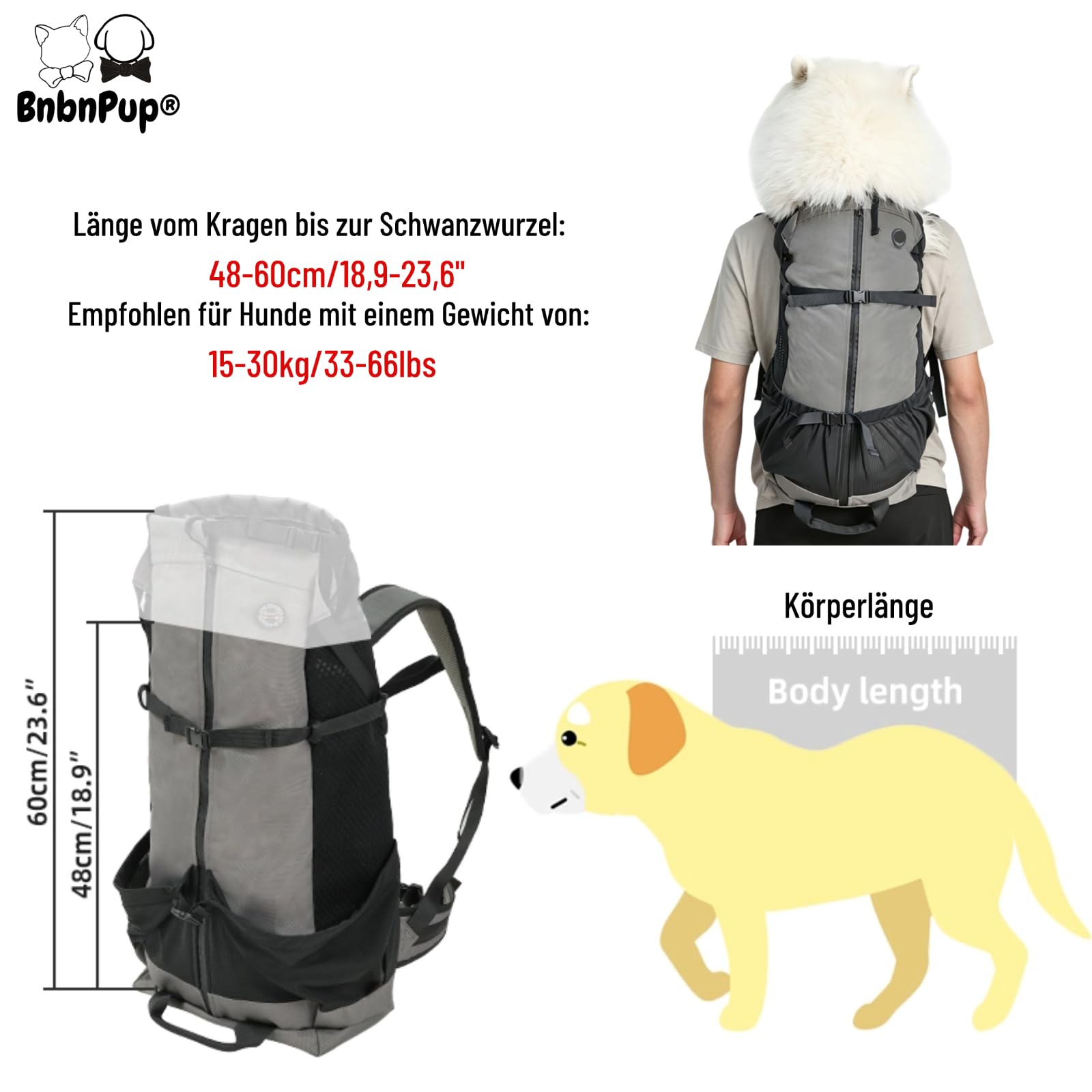 Hunderucksack bis 35kg – Belüfteter & Wasserdichter Haustier-Rucksack für Große Hunde, Ergonomischer Wanderrucksack mit Sicherheitsleine für Outdoor, Fahrrad & Camping