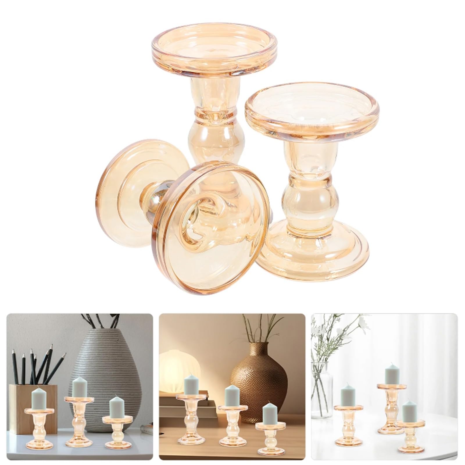 3-teiliges Säulenhalter-Set aus Glas, Hochzeits-Kerzenständer for das Wohnzimmer in 3 Größen