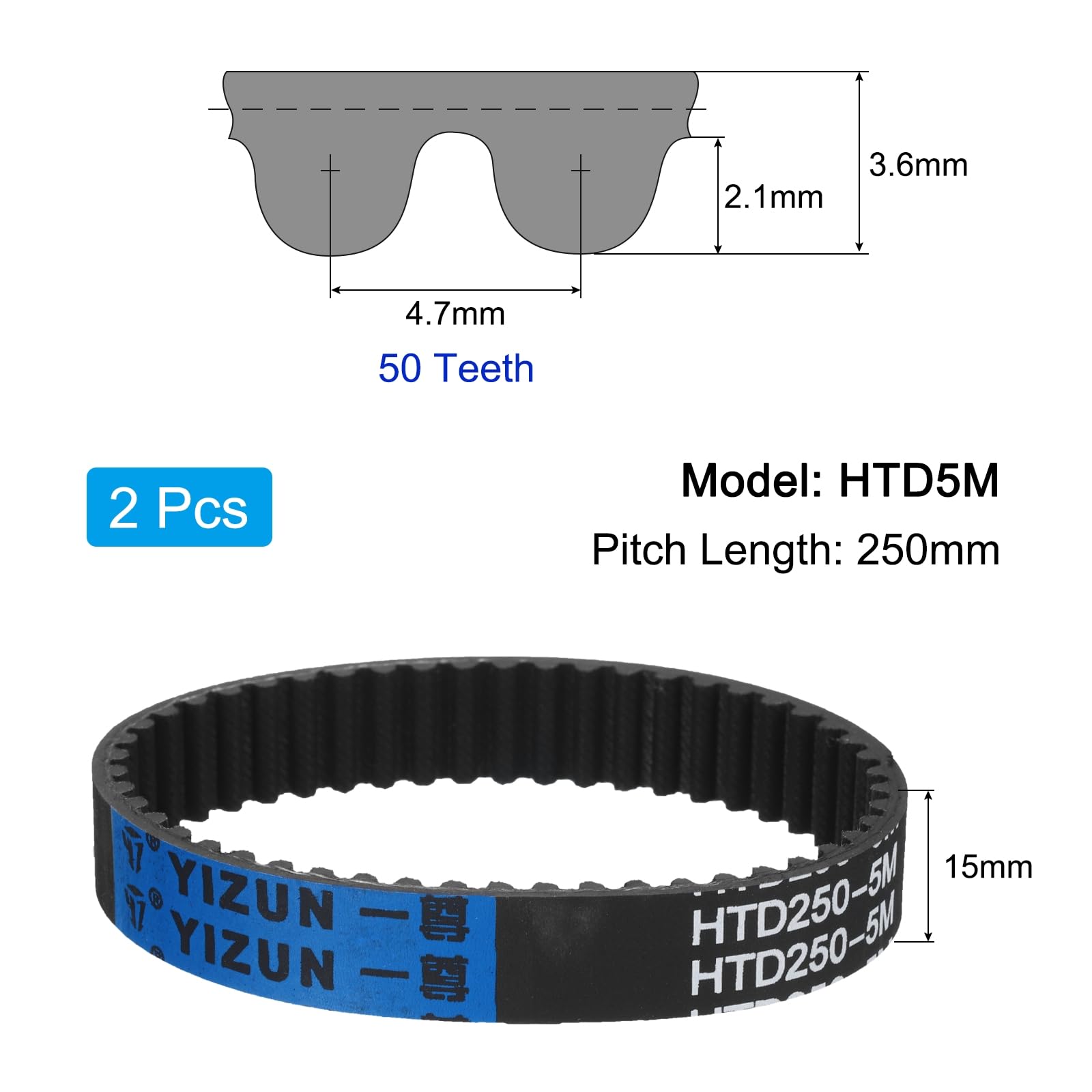 Courroie De Distribution HTD-5M En Caoutchouc - 129 Dents, Longueur 645 Mm, Largeur 15 Mm, Pour CNC, Imprimantes 3D, Robots - 6