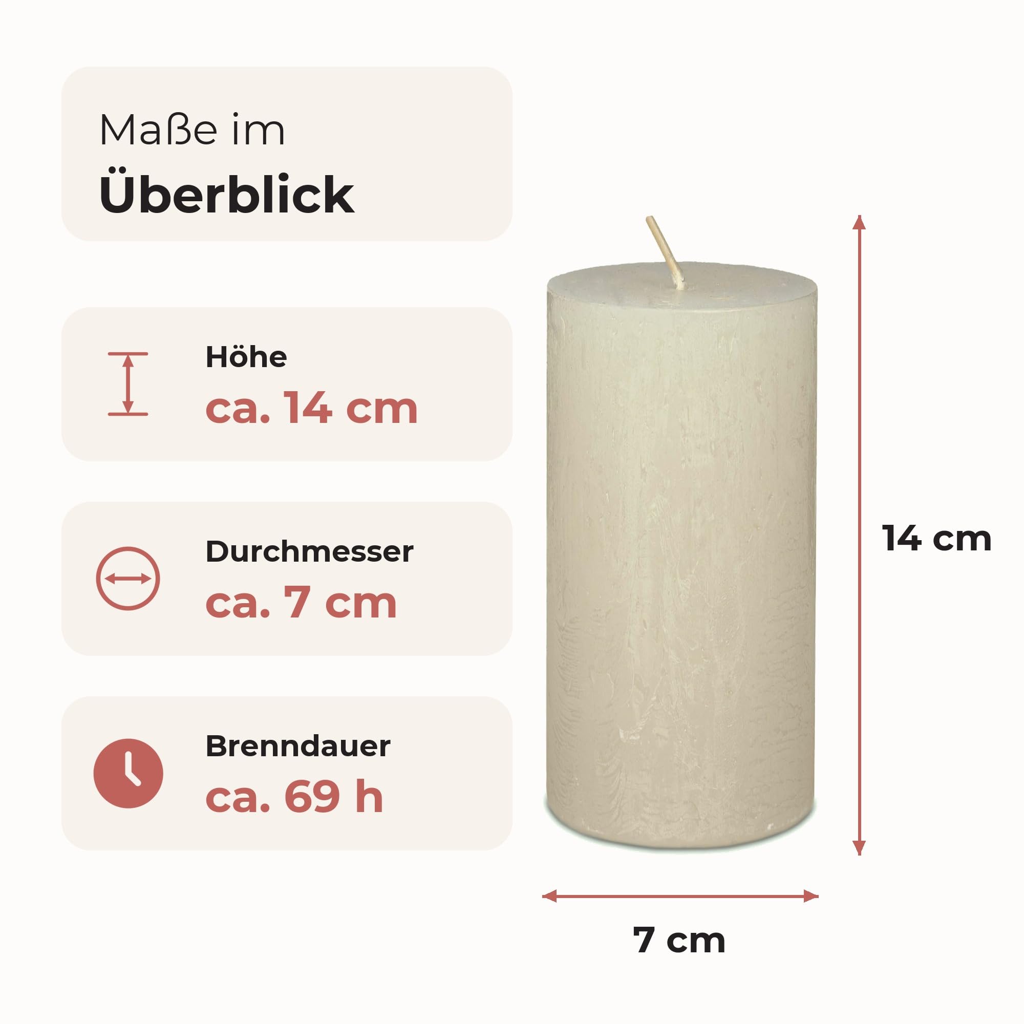 Safe Candle - Candele a colonna Rustic, 140/70 mm, colore bianco
