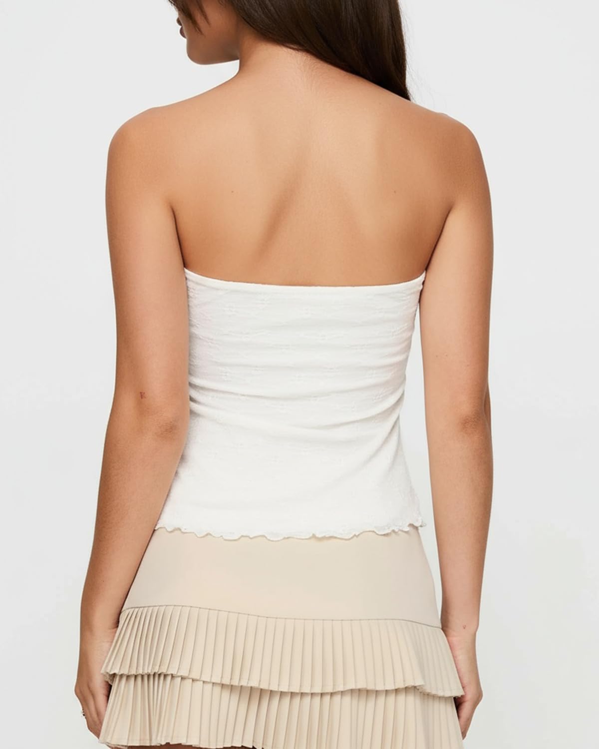 BAIGRAM Women Strapless Floral Lace Ruffle Y2K Babydoll Tube Tops Tie Up Clean Fit Flowy Peplum Crop Tank Fairy Core Clothes - Image 6