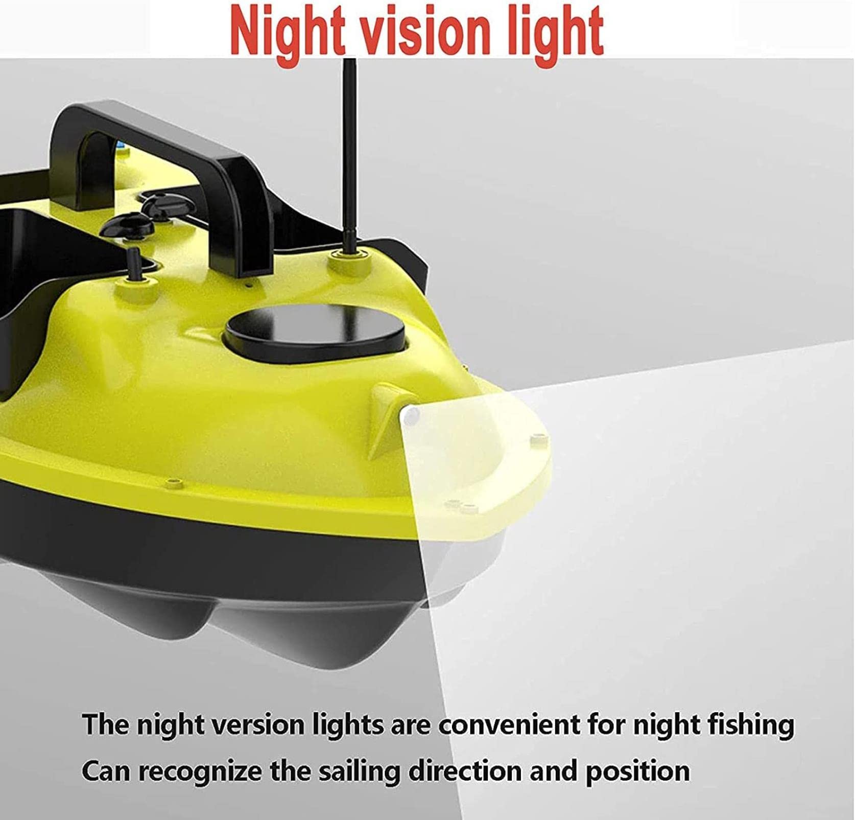 Barco Cebador Carpfishing, Barco de Cebo de Pesca Teledirigidos con Crucero Automático y Luz Nocturna LED, 3 Contenedores de Cebo, Batería 5200 / 9600mAh Opcional