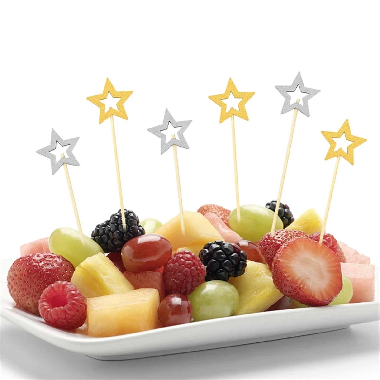 Bastoncini da cocktail usa e getta in bambù a forma di stella dorata, 500 pezzi, forchetta natalizia in legno, per frutta, dessert, cocktail, feste di compleanno, buffet, stuzzicadenti per bevande