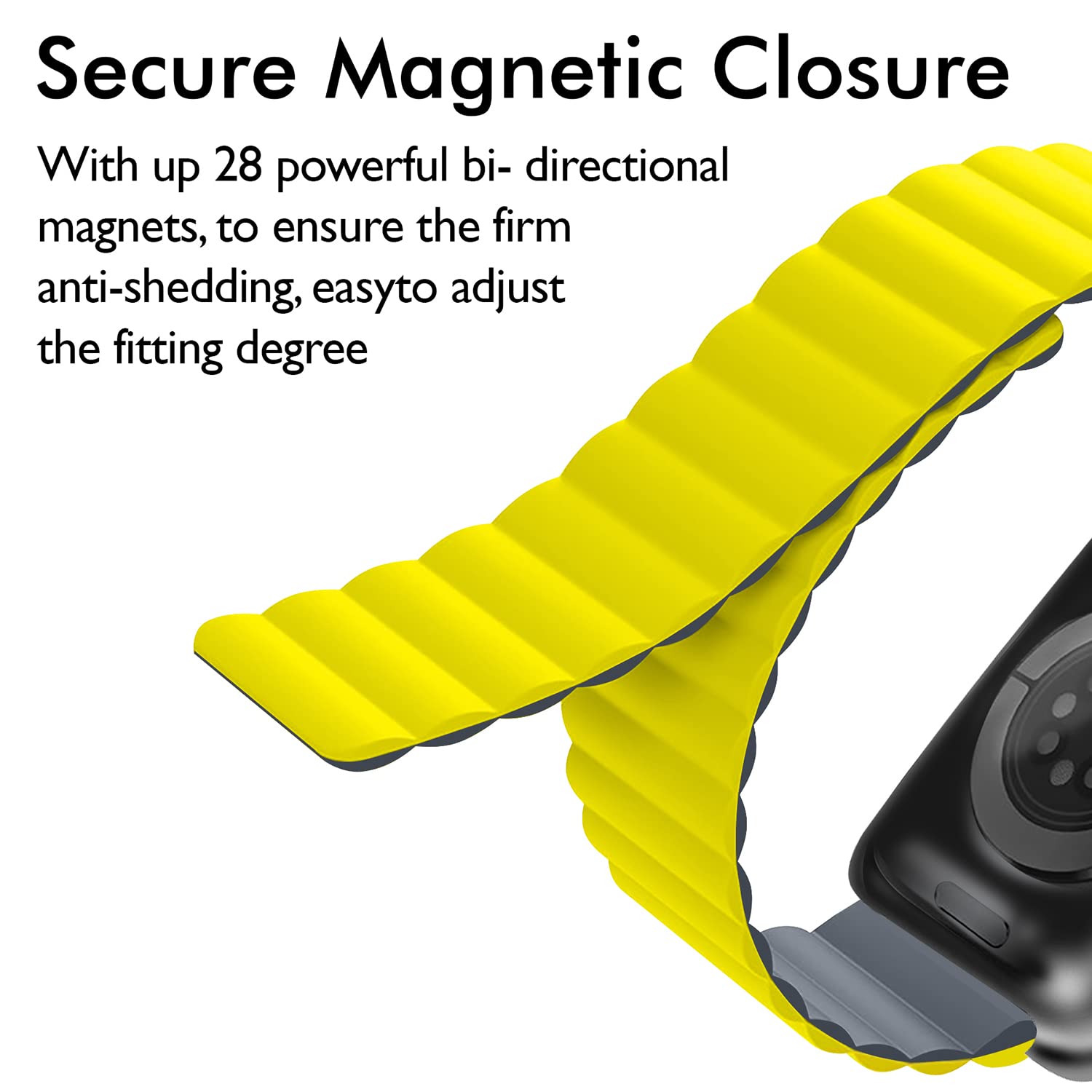GRIPP Reverser Premium Silicone Magnetic Watch Strap for 40mm/41mm/42mm, Watch Series 11/10/9/8/7/6/5/4/3/2/1, SE 3/2/1, Slim, Lightweight, Adjustable (Watch Not Included) - Grey/Yellow 2