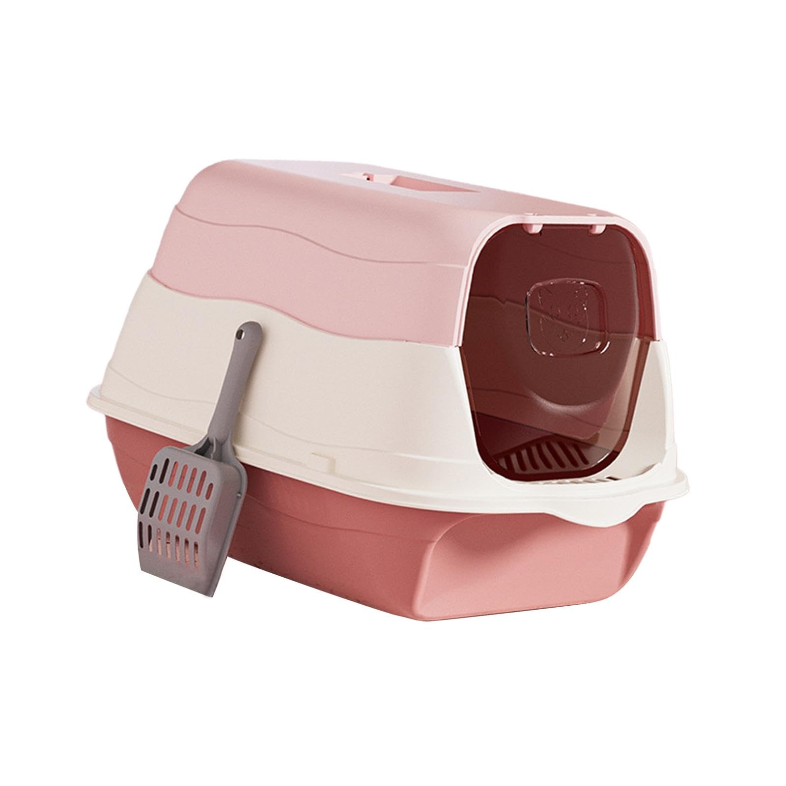 Orinal para Gatos con Tapa Y Capucha, Inodoro Cerrado para Gatos, Arenero Desmontable, Bandeja de Arena Reutilizable para Mascotas con Puerta Frontal, Rosado