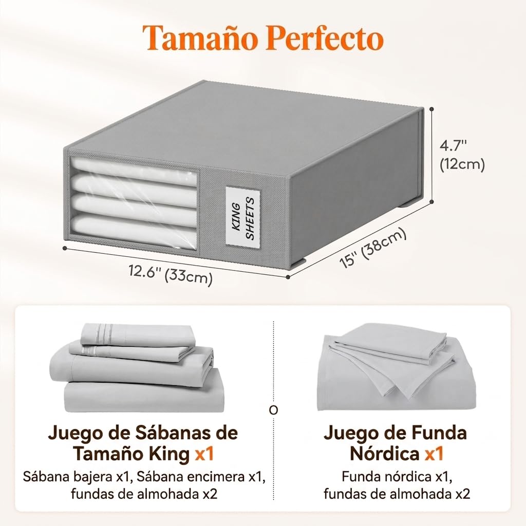Lifewit Organizador de ropa de cama de 6 unidades, cajas de almacenamiento plegables, organizador de armario de tela con tapas, ventana transparente y etiqueta, para sábanas, juego de funda de edredón