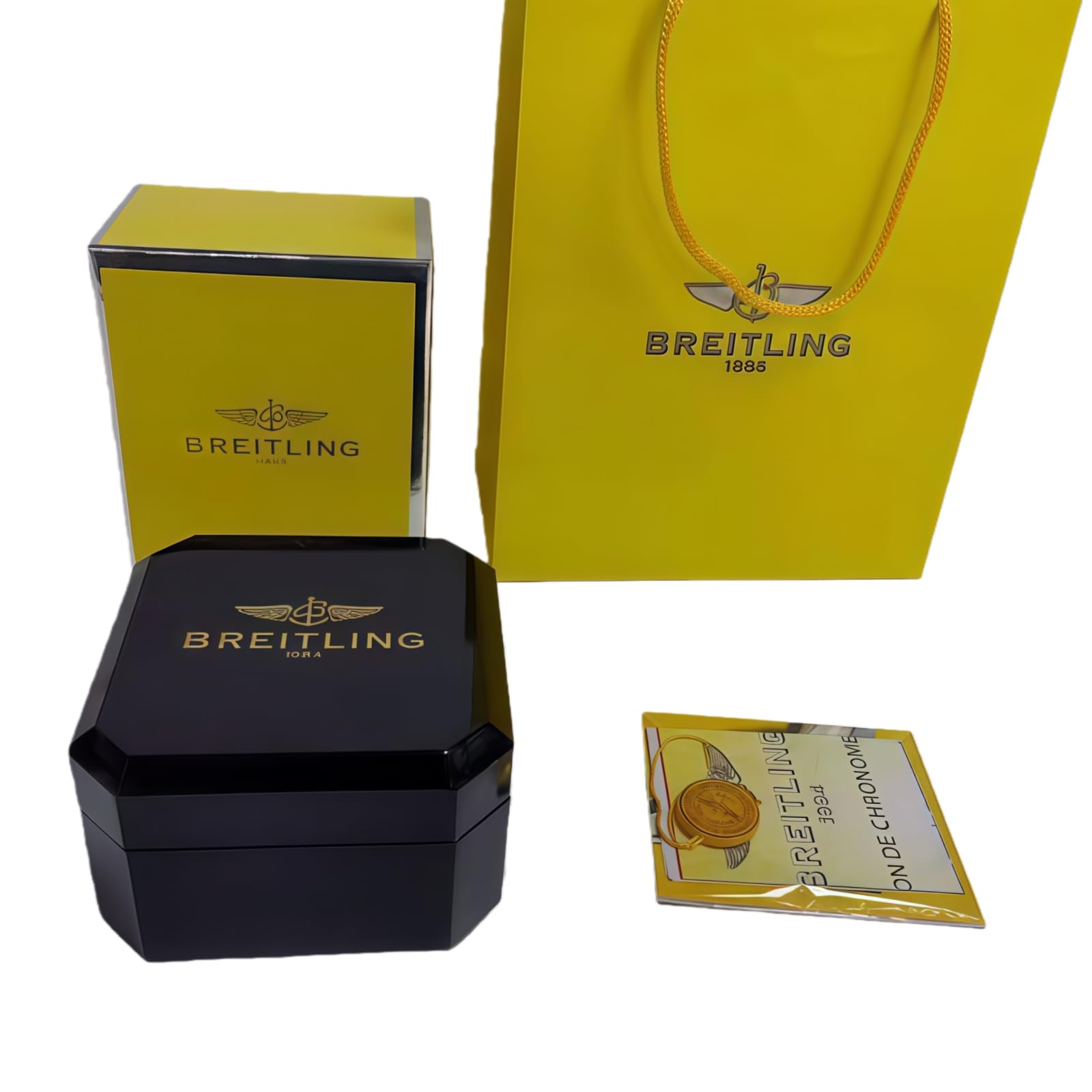 Caja Reloj Único Universal Exterior Negro Alto Brillo Set Caja Amarilla Protector Almacenamiento para Breitling