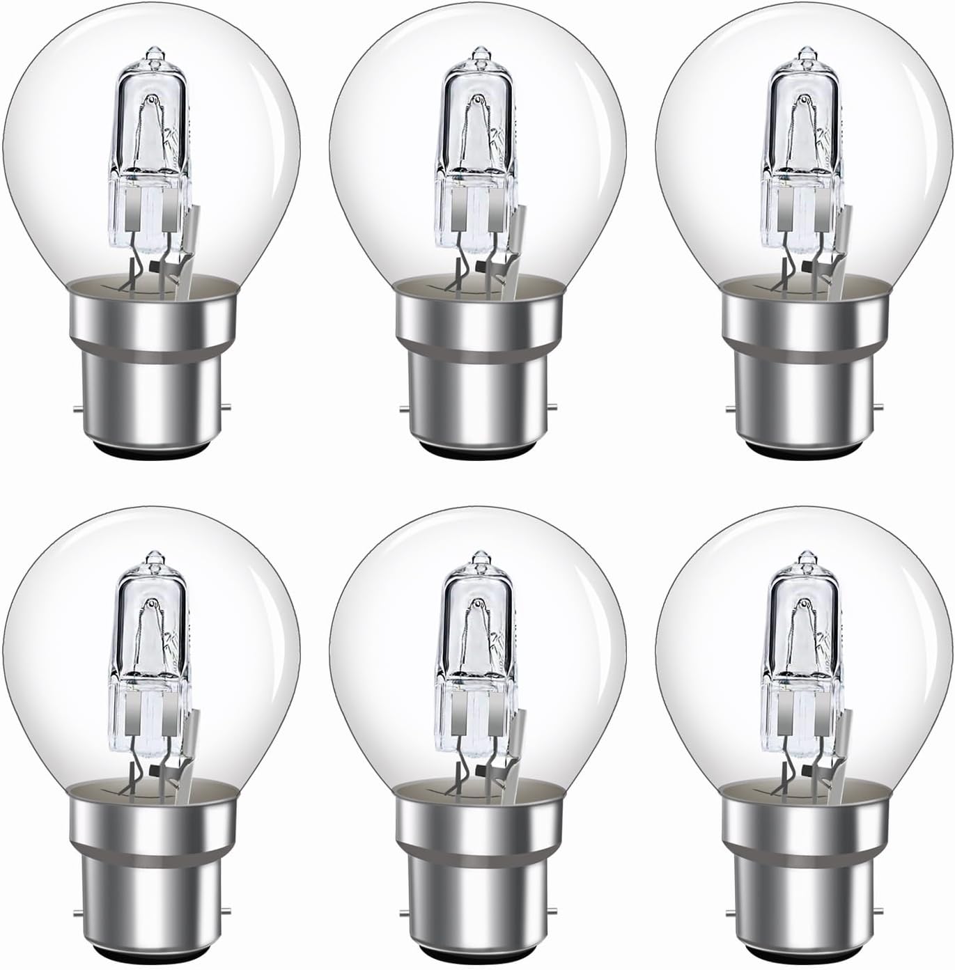 Caldarax 42W BC B22 G45 Golf Ball Bulb Dimmable, 613LM Warm White 2700K AC 230V B22 Bayonet Classic Mini Globe Clear Round Light Bulb for Chandeliers, Pack of 6