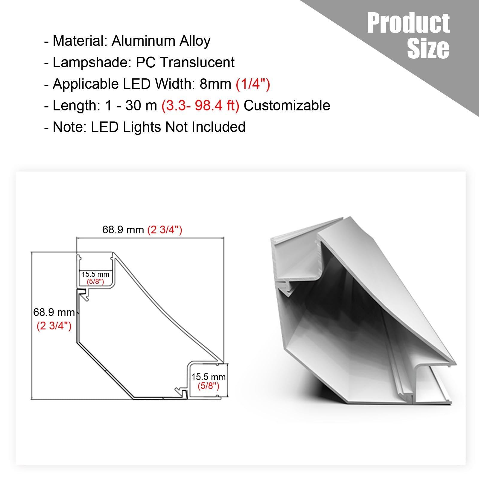 Veletta LED Soffitto Modanatura Controsoffitto Bianca Strisce LED Doppie, Profilo Luce LED Montato in Superficie in Metallo, Profilo Luce Lineare Personalizzabile Lunghezza 1-15m(White Lampshade,13ft/