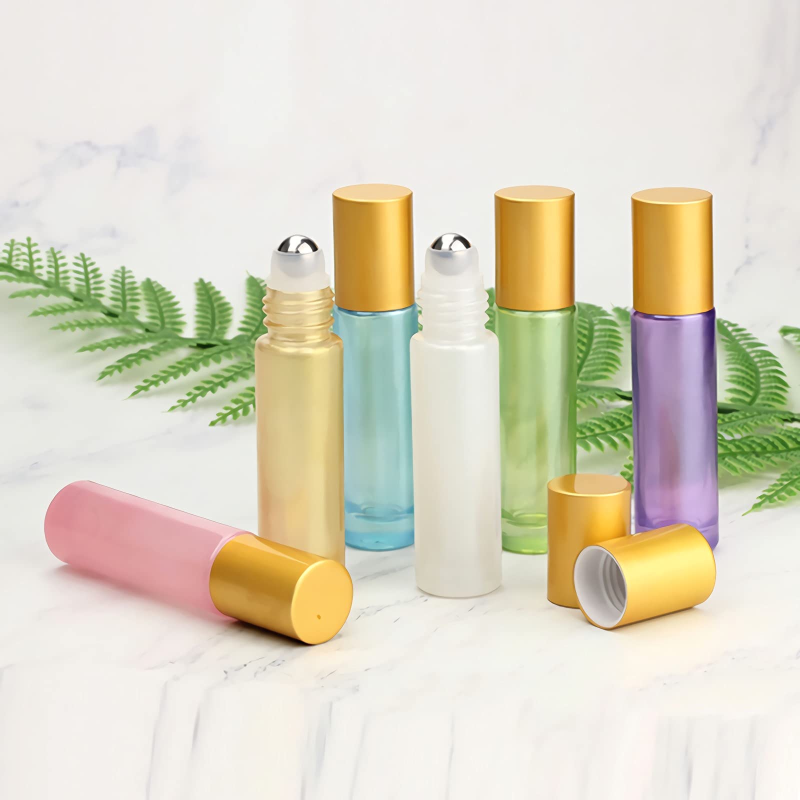 Lot de 4, Flacons à Bille pour Huiles Essentielles 10ml – Bouteilles Roll-on en Verre Bleu avec Couvercle Or avec Rouleau en Acier Inoxydable (1 décapsuleur et 1 entonnoir)