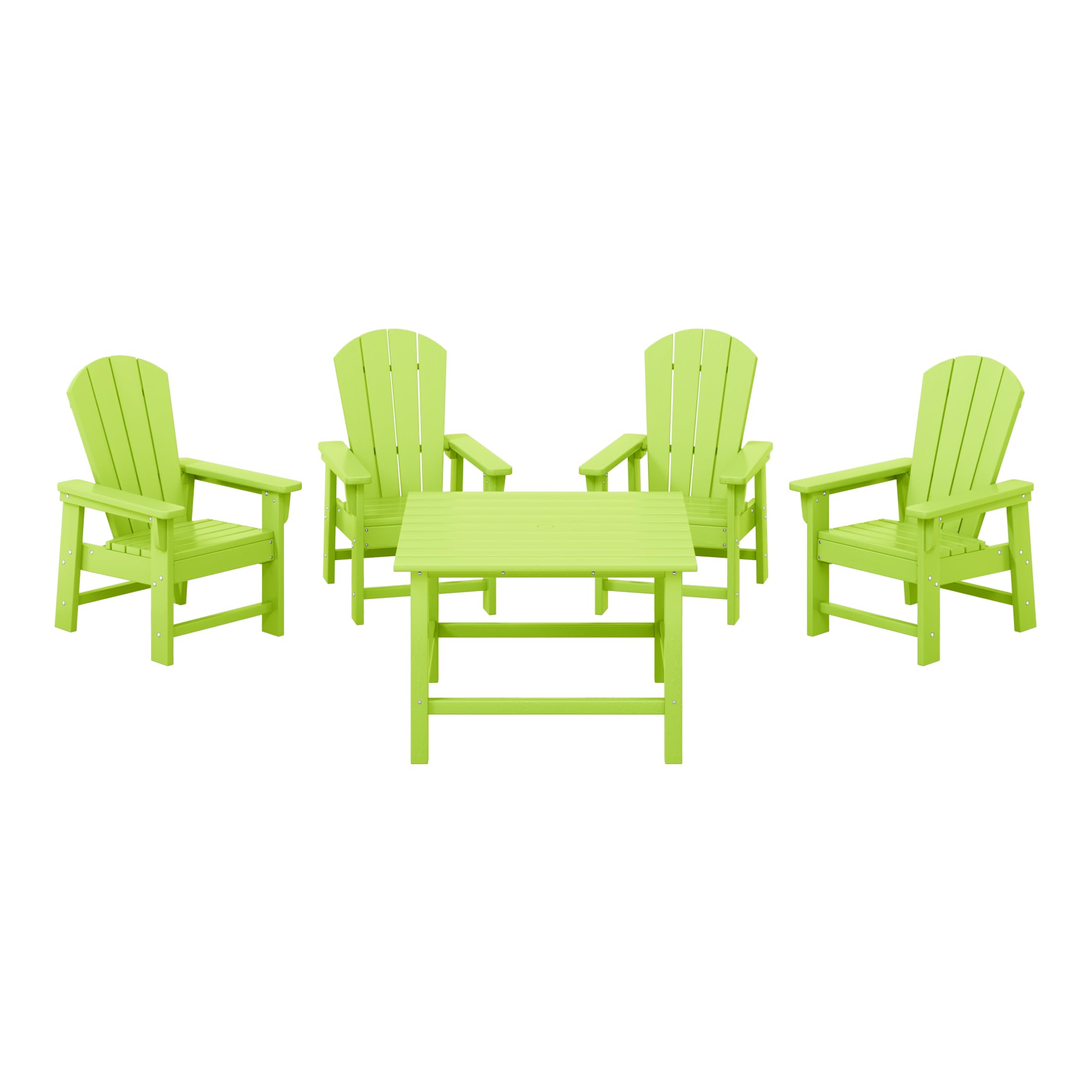Costaelm Paradise Kids 5-Piece HDPE Outdoor Square Patio Dining Table and Chairs Set, Lime