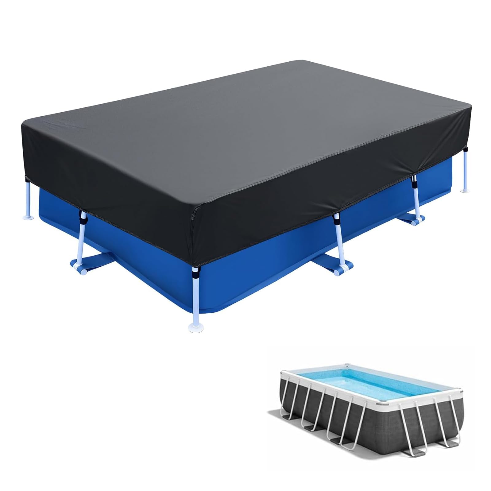 Cobertor de Invierno Rectangular 190 x 340 cm Resistente Anti-UV Cubierta Piscina Incluye Cordón de Agarre para Piscinas Rectangulares, Negro