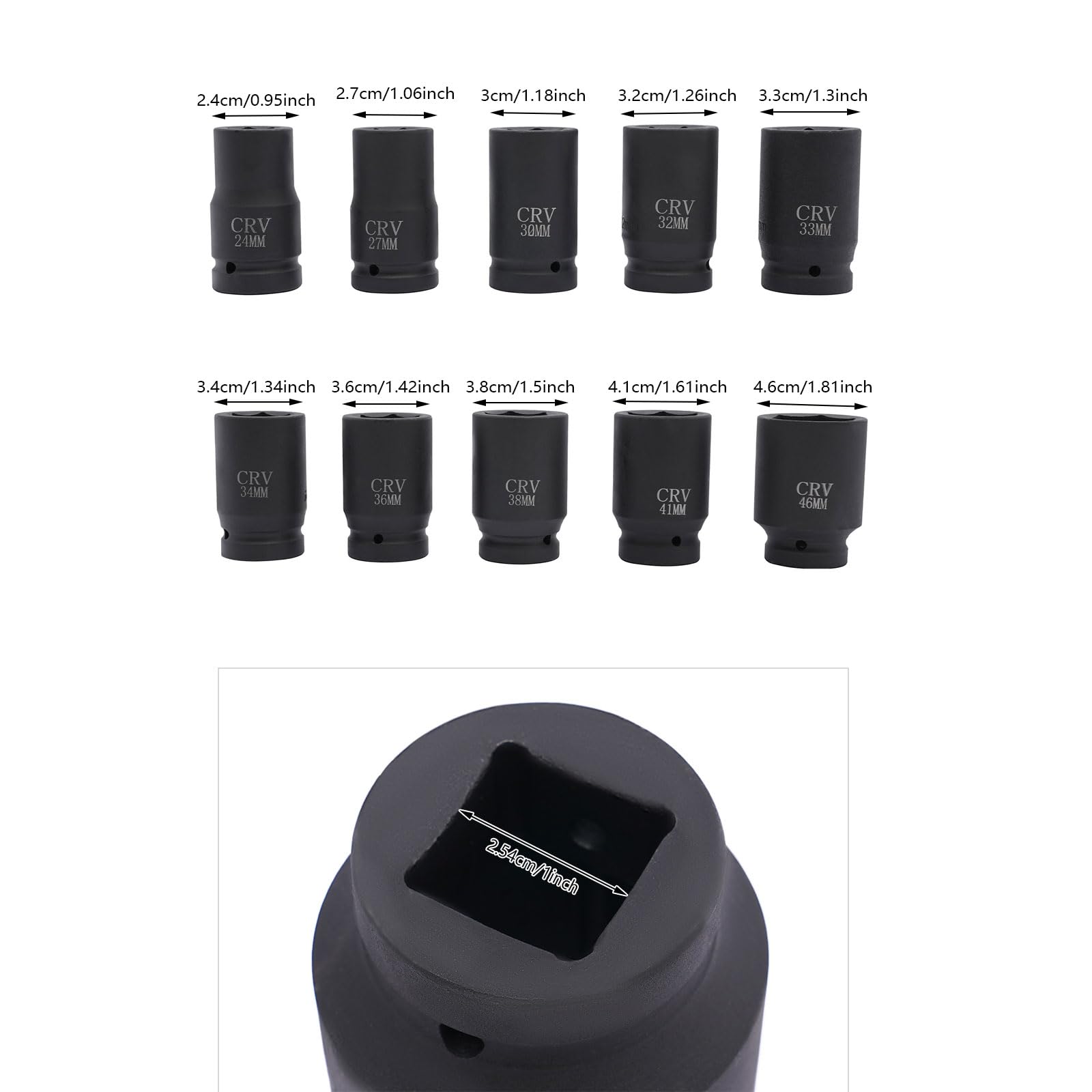 Set di boccole scosse 10 pezzi da 1 pollice, prese esagonali metriche 24-46 mm, scatola di immagazzinaggio meccanica 45 # acciaio fosfato, per automotive camion officina, scatola di immagazzinaggio 32