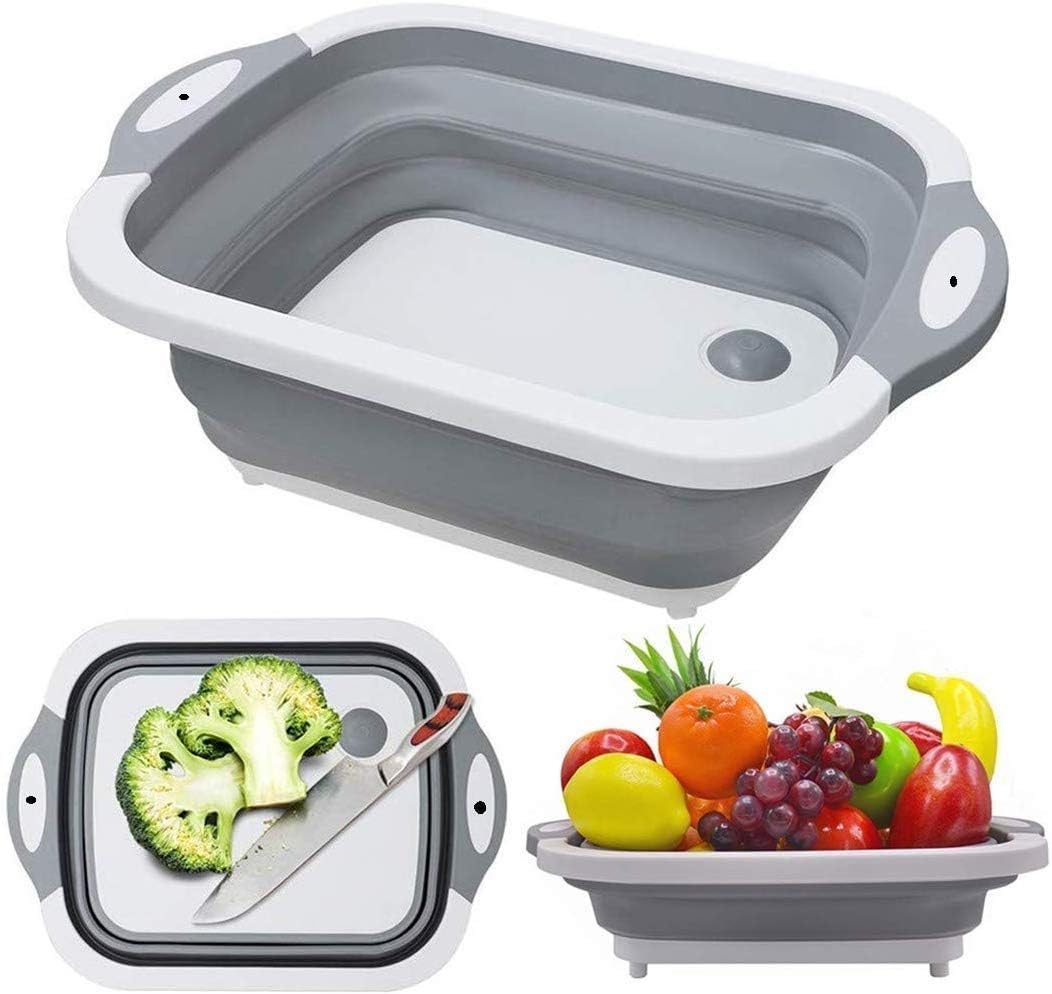 Collapsible Bbq Prep Tub & Cutting Board | Foldable Dish Tub With Colander | Portable Camping Sink & Multifunction Washing Basin For Kitchen, Picnic, Fruit & Vegetable Prep (1Pcs)