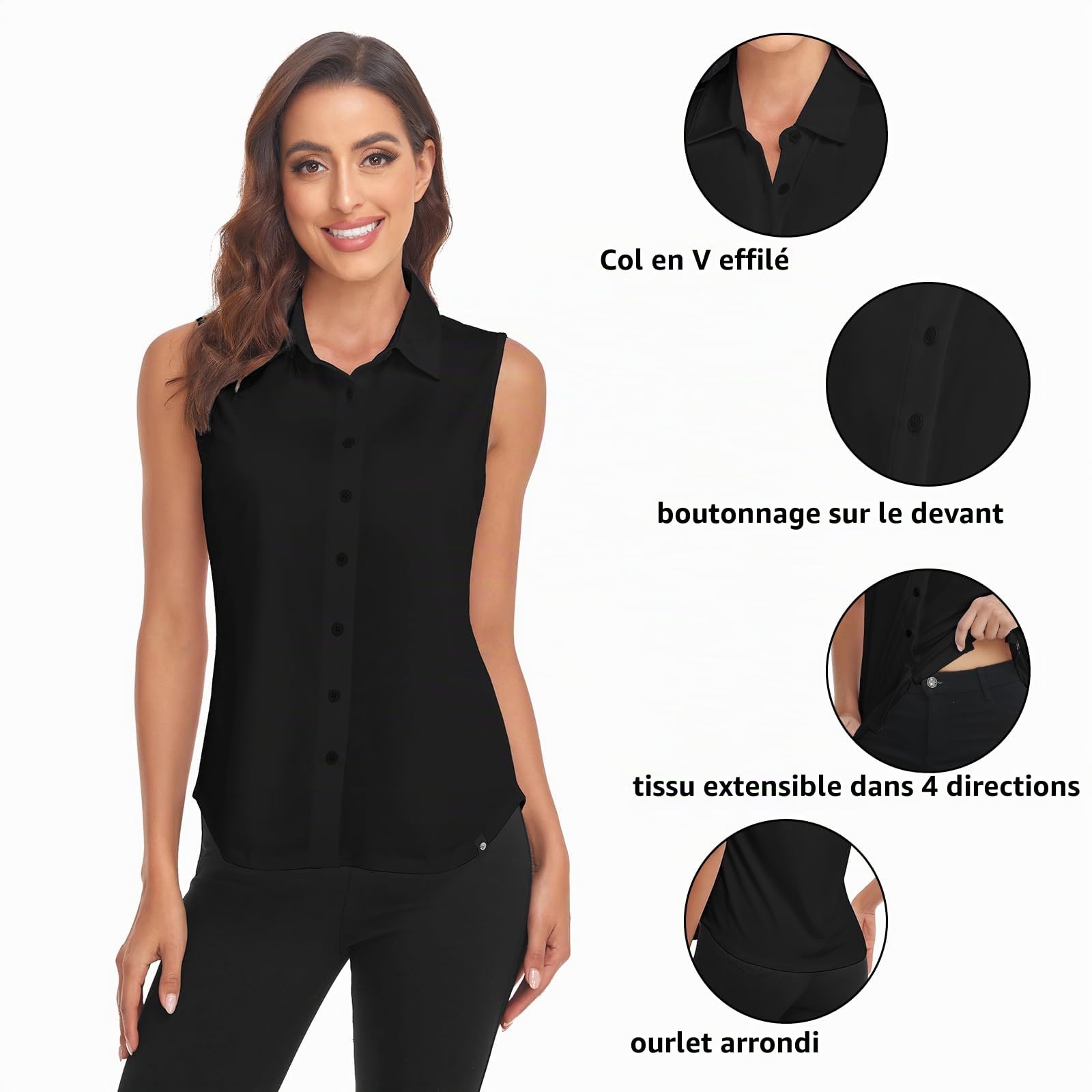 Soneven Chemisier pour Femme - Élégant - Débardeur de Sport avec col - sans Manches - Polo de Golf - Haut d'été - Respirant