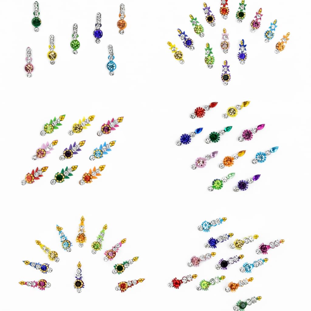 (Pack of 10) Medium + Small Stone Fancy bindies for Women,Girls for Wedding, Parties, Wedding dulhan Bindi Designs (Pack of 10)