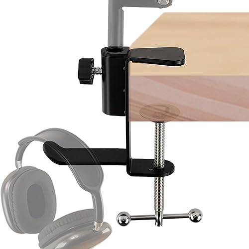Soporte de abrazadera de mesa para soporte de micrófono, abrazaderas de micrófono para escritorio con gancho para auriculares, abrazadera de