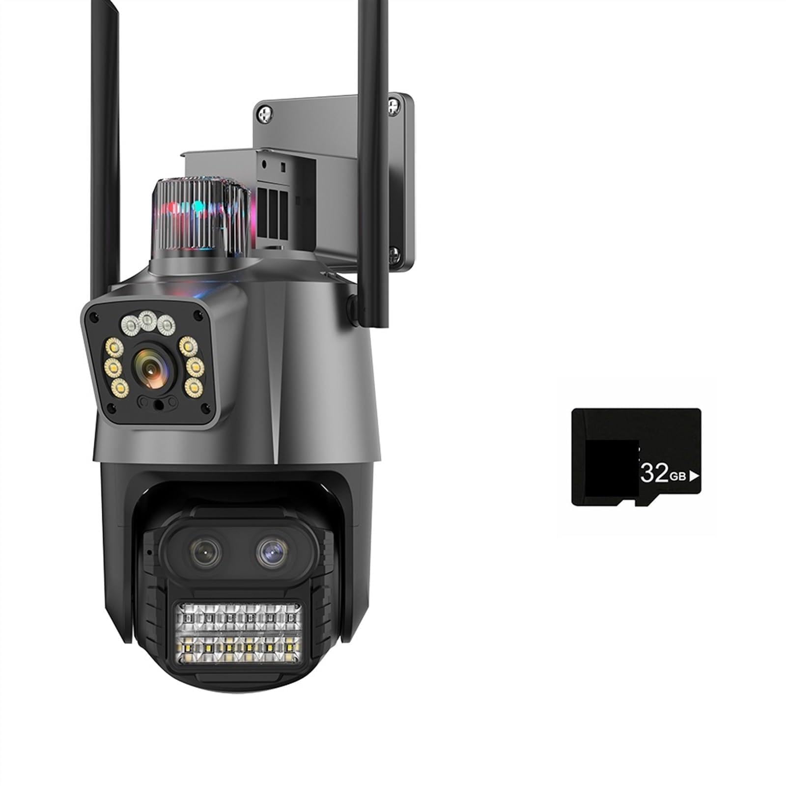 CVFRDD IP Camera 4MP/9MP HD Outdoor Dual Lens PTZ Camera Ai Tracking Security Video Surveillance 4K Police Light Alarm(9MP With 32G)