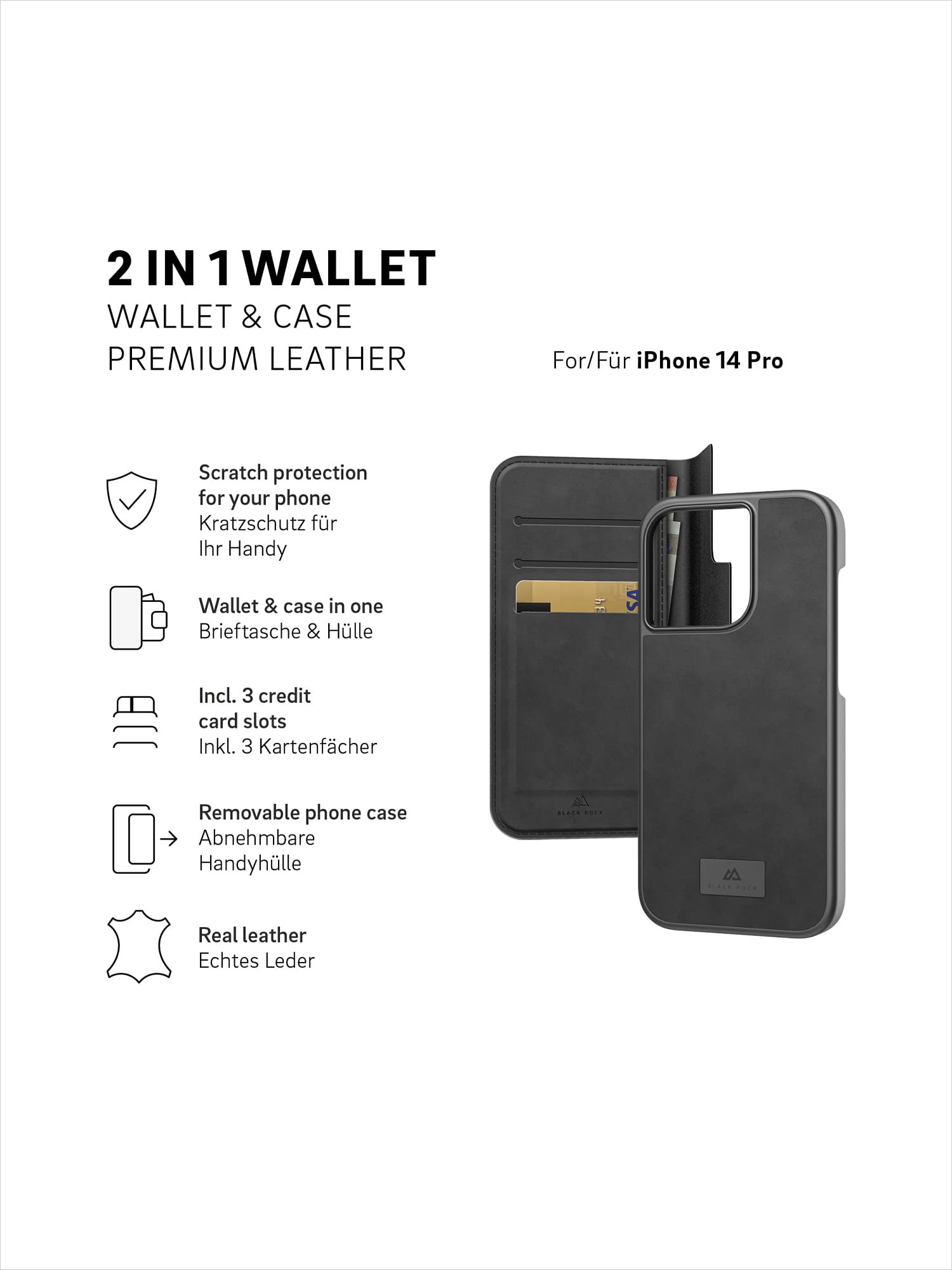 Black Rock - Case 360 Degree flip case 2-in-1 Leather Wallet Suitable for  Apple iPhone 14 Pro I Mobile Phone case, Magnetic Closure, Card Slots ...