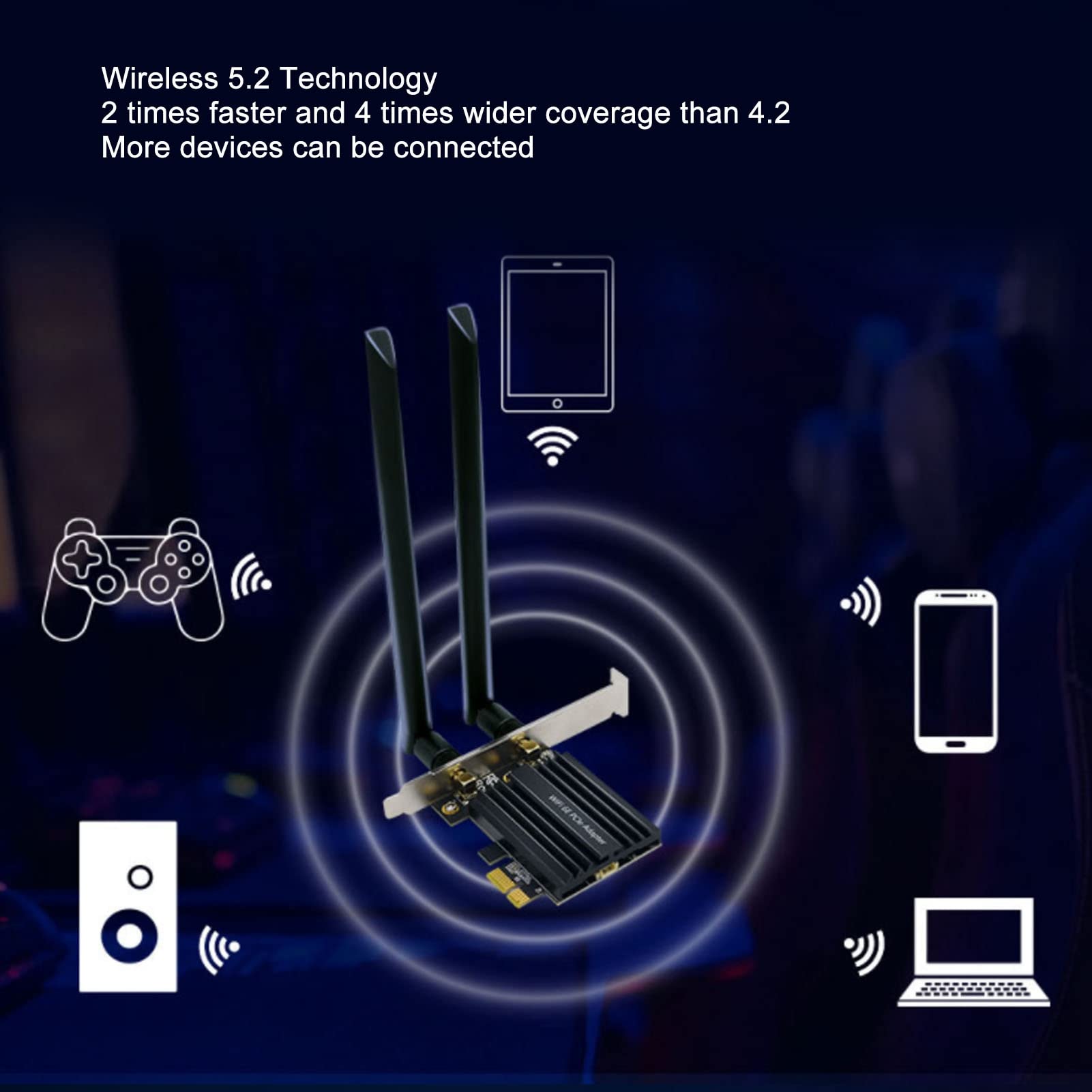 Bezprzewodowa karta LAN 6E PCIE, szybsza prędkość o mniejszym opóźnieniu, technologia BT 5.2, pozłacany interfejs wbudowany radiator, wielozakresowy 5 Ghz 6 Ghz 2,4 Ghz dla PC