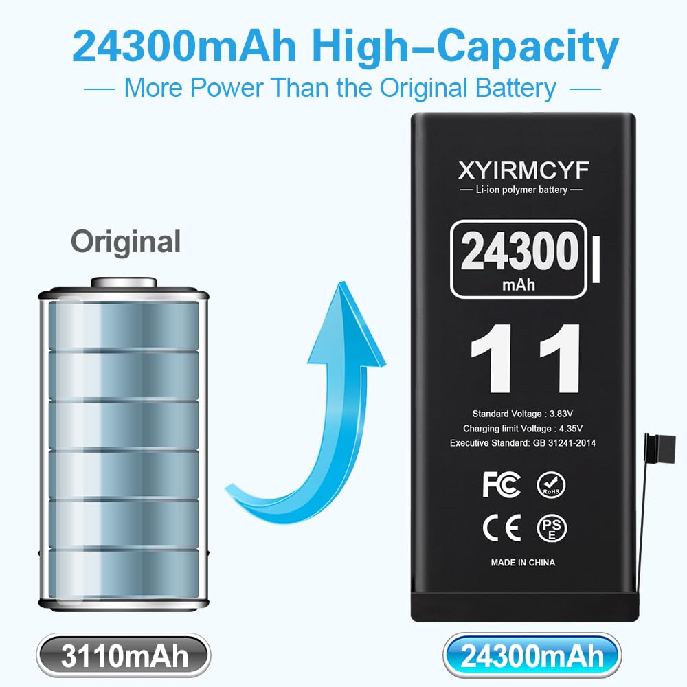 Amazon.com: XYIRMCYF 24300mAh 超大容量電池相容於iPhone 11、0 循環