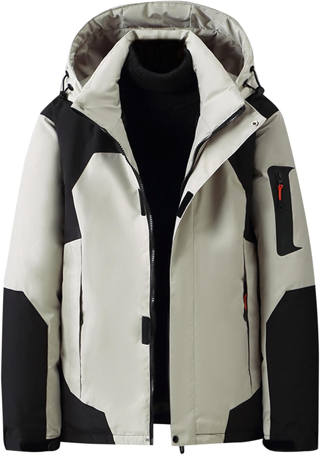 Men's Black Waterproof Raincoat Lightweight Rain Jacket with Hood Softshell Windbreaker for Hiking Travel Coats