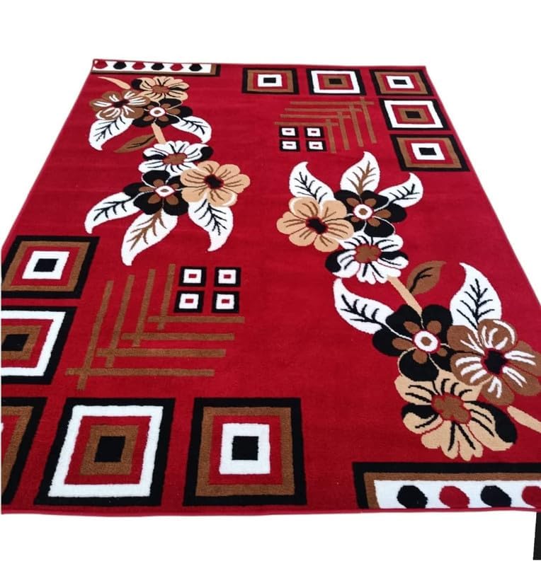 Image of Floral Design Acrylic Polyester Carpet for Living Room 8x11 Feet Color Red(240x330Cm), Large Rectangle