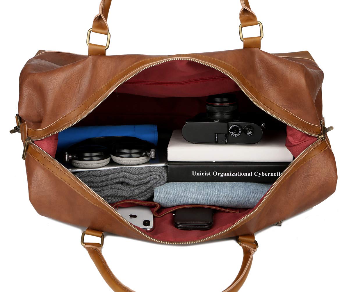 BAOSHA Groß Herren PU Leder Reisetasche Handgepäck Männer Tragetasche Travel Duffel Carry On Bag Weekender Tasche für Reise am Wochenend HB-14 (Braun)
