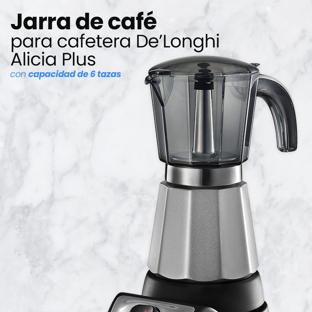 Anakel Home DeLongui Repuesto Jarra Cafetera Alicia Plus 6 Tazas EMKM6 Gris | Reemplazo de Jarra para Moka EMKM6.B | Incluye Filtro y Junta | Gris