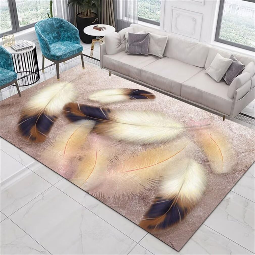 Tapis salon grande taille bleu 200x300 cm tapis descente de lit imprimé plumes 3D