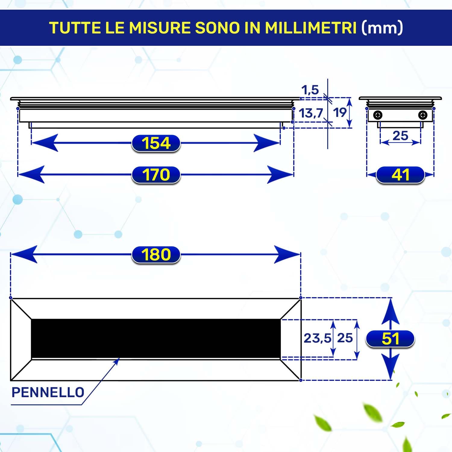 MONTERAL 2 Pezzi Passacavo per Scrivania 180 x 51 mm H19 mm Colore Nero - Tappi Passacavi Scrivania con Spazzola - Garanzia di 10 Anni
